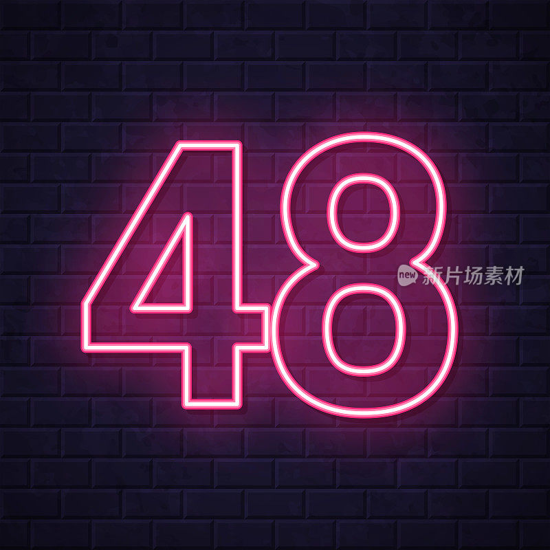 48 - 48号。在砖墙背景上发光的霓虹灯图标